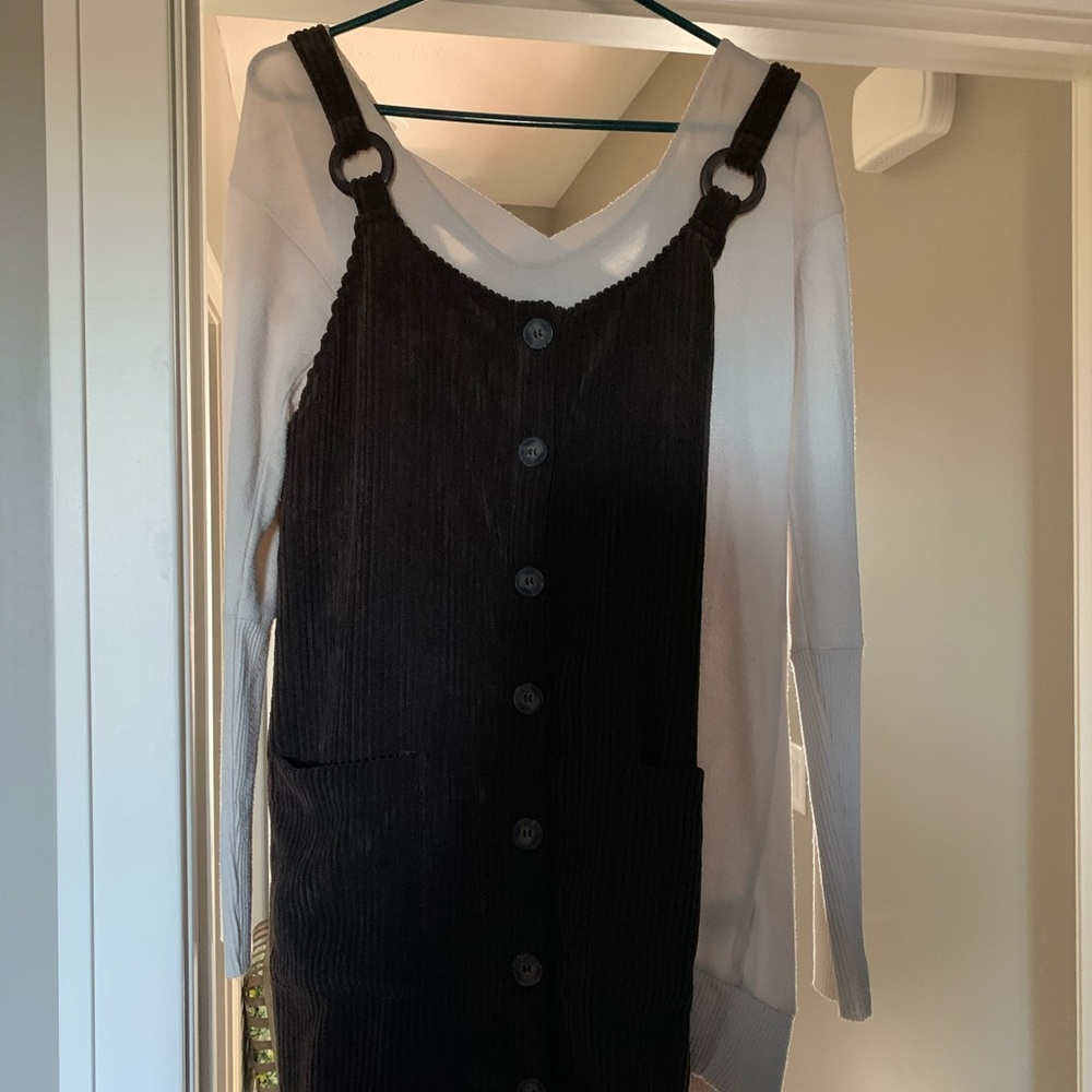 Brown Corduroy overall jumper Sz L w sweater sz M
